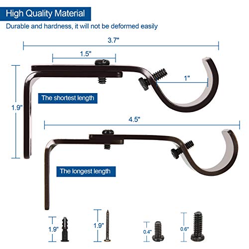 LISHINE 8 Pcs Adjustable Curtain Rod Brackets, Heavy Duty Bronze Holders for 1 Inch Rod, Single Wall Mount