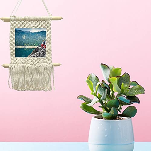 Image of Macrame Photo Frames For Wall Hanging, Boho Decor, Pictures Organizer With Handmade Woven Cotton Rope For Bedroom Bathroom Living Room, Natural