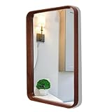ShengHe Rectangle Wood Framed Mirror with Rounded Corners 23.6x35.4 inches Accent Mirror Solid Hardwood Frame Natural Walnut Finish Wall-Mounted Mirror for Modern/Nordic/Minimalist Room Décor