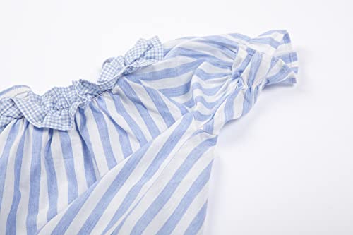 Mud Kingdom Big Girls Cold Shoulder Top Striped Cotton T-Shirt Casual Summer Holiday3