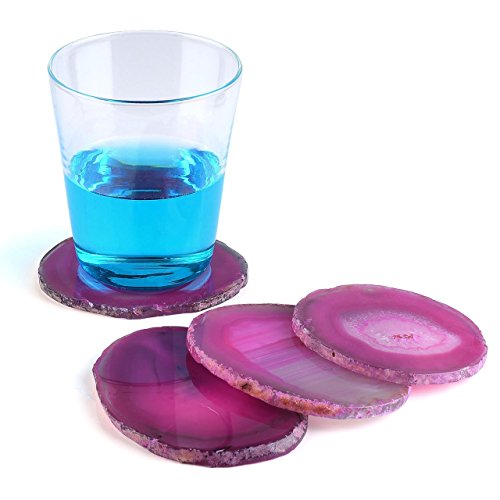 Busen Agate Coaster Purple Cup Mat 3.5 to 4- Inch, Set of 4