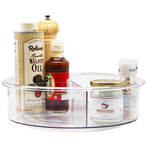 Lazy Susan,360 Rotating Clear Plastic Spice Rack with Dividers,11.8â Turntable Cabinet Organizer for Cabinet, Fridge, Kitchen, Bathroom, Vanity Display Stand