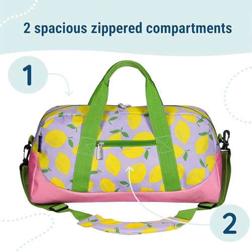 Image of Wildkin Kids Overnighter Duffel Bag - Carry-On Travel Bag for School & Sleepovers, Lightweight, Durable, Boys & Girls Ages 4-15 - Lilac Lemonade