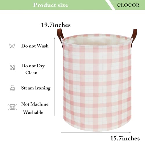 Image of CLOCOR Laundry Basket, Waterproof Fabric Storage Container, Room Decor, Gift Basket(Pink Grid)
