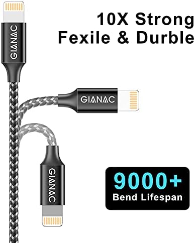 GIANAC iPhone Charger Cable, Lightning Cable [2Pack 1.8M/6.6FT], MFi-Certified, Nylon Braided Lightning Cable Fast Charging Cable Compatible with iPhone 11 Pro XS Max X XR 8 7 6s 6 Plus SE 5 5s 5c