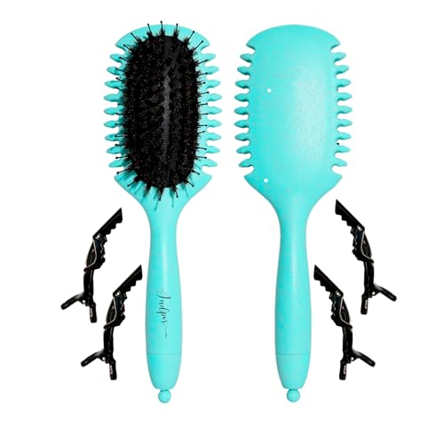 Judpor® Cepillo Pelo Rizado con Cerdas de Jabalí y Nylon – Con Pico Retráctil y 4 Pinzas – Cepillo Curly para Definir Rizos sin Tirones y sin Frizz – Ideal Método Curly