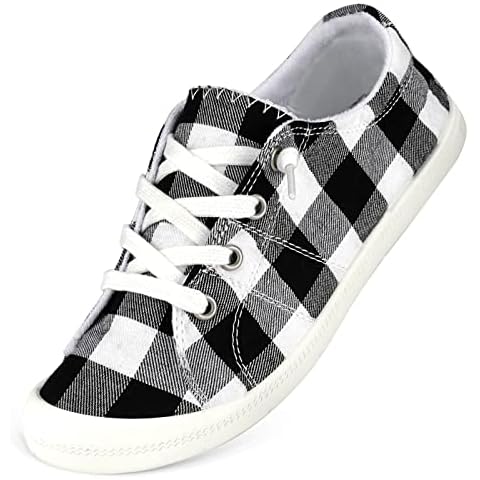 Hxlber Women's Low Top Sneaker - Round Toe Comfort Casual Canvas Shoes Fashion Sneakers for Walking for Women Black Size 7-7.5 Cover