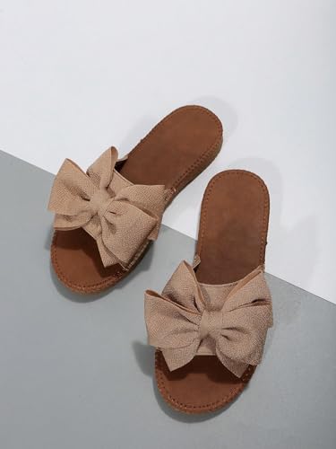 Image of GORGLITTER Women's Gold Sandals Dressy Cute Summer 2026 Bow Square Toe Trendy Beach Boho Wedding Vacation Slides Shoes