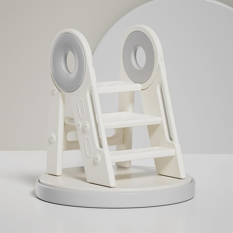 DAYONGToddler Step Stools for Bathroom Sink, Adjustable 3 Step Stools with Handles to 2 Step for Kids Toilet Potty Training, Kitchen Counter Stools Plastic Learning Helper Stool (Grey+White)