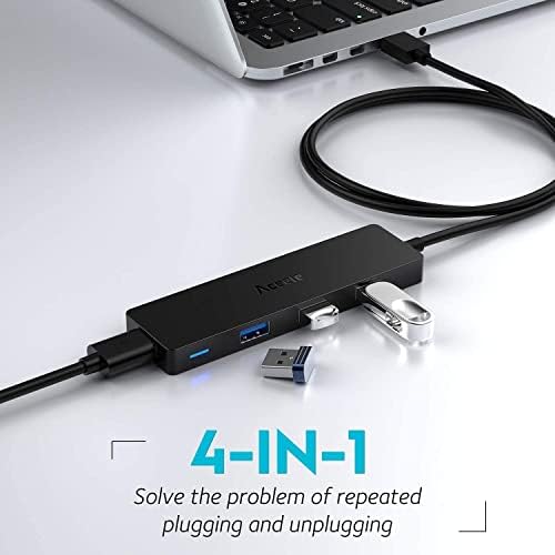 Aceele USB Hub 3.0 With Extended 120cm Cable, Ultra thin USB Hub to 4 USB 3.0 Extension, Compatible With Desktop Computers, MacBook Pro / Air, iMac, Surface Pro, PS 4 And Other Laptops