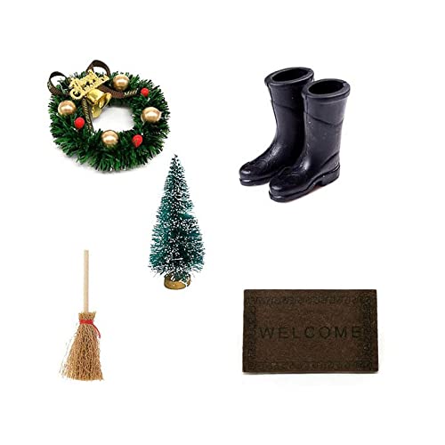 Mini Dollhouse Gardens Ornamente, Puppenhaus-Weihnachtsdekorationen, Mini Simulation Weihnachtskranz Besen, Für Miniaturmaler, Miniatursammler, Kinder Bauen Spielzeughäuser, Miniaturszenen (5 Stück) Cover