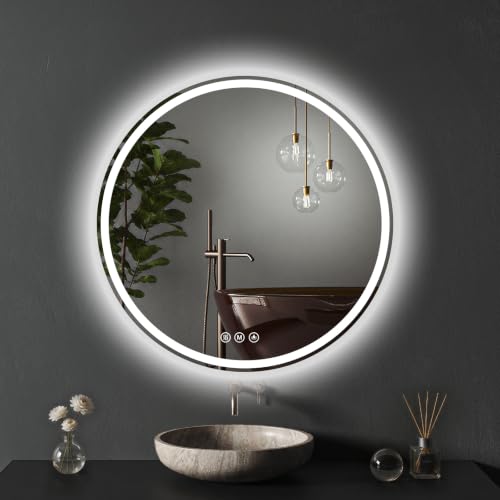 XRAMFY Badspiegel mit Beleuchtung 60cm*60cm, Antibeschlag, Rund Badezimmerspiegel mit Beleuchtung LED, 3 Lichtfarben, Dimmbar – Ansicht 1