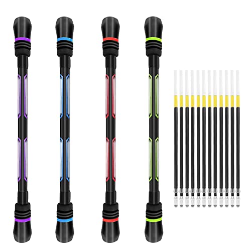 MAX COOK 4 Pcs Spinning Pen Rolling Finger Rotationsstifte Anti Rutsch Beschreibbarer Penspinning Stift mit 12 Nachfüllen Passend für Studenten Bürobedarf Stressabbau Geschenk Cover