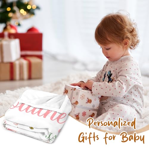 Image of Personalized Baby Blanket with Name, Custom Name Blanket for Kids Soft Flanne Blankets in Easter Personalized Baby Gifts for Infant Newborn Shower (Rose)