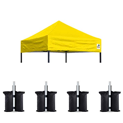 Image of Eurmax USA 5x5 Pop Up Canopy Replacement Top,Universal Instant Canopy Cover ONLY,Heavy Duty UPF 50+ UV Protection,Water & Wind Resistant Tarp,30+ Colors Available,Bonus 4 Sand Bags (Yellow)
