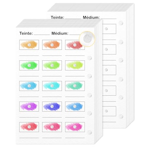 jiawaggag Nuancier à Colorier Avec Trous Ronds 100 Feuilles Mobiles Nuancier Coloriage 8.1x12cm Reliure de remplacement 300g/㎡Anneau Impression UnilatéRale Convient Aux Feutres Crayons
