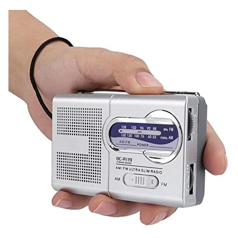 Heayzoki Portable Pocket Radio, Multi-function Mini Pocket AM/FM BC-R119 Radio Speaker Receiver Telescopic Antenna, AM FM Compact Transistor Radios Player Operated by 2 AA Battery Cover