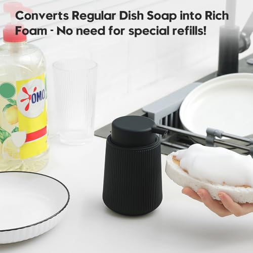 Image of YAUKPH Striped Foaming Hand Soap Dispenser with Leak-Proof Pump for Bathroom and Kitchen Countertop 11oz Black