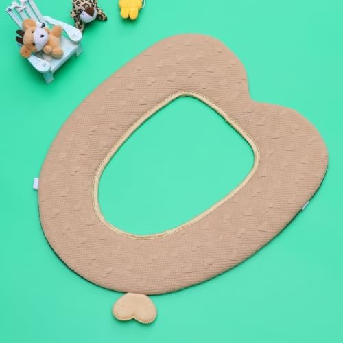 Toilet Seat Cover with Handle Khaki Plush Warm Soft Bathroom Home - 4