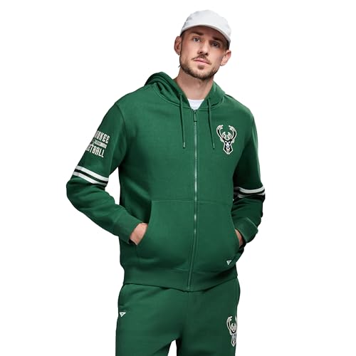 GAME 7 x NBA Officially Licensed Mens Full-Zip Up Long Sleeve Hooded Fleece Sweatshirt Milwaukee Bucks XXL Dark Green