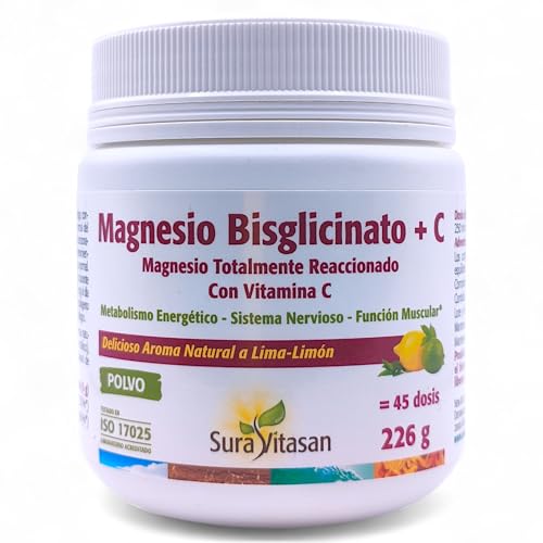 Sura Vitasan Magnesio Bisglicinato + Vitamina C Polvo 226gr - Con Ácido Málico - Suplemento Biodisponible que Refuerza las Funciones del Magnesio en el Organismo