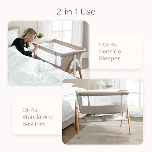 image for Delta Children Bondi Adjustable Height Bedside Beechwood Bassinet with