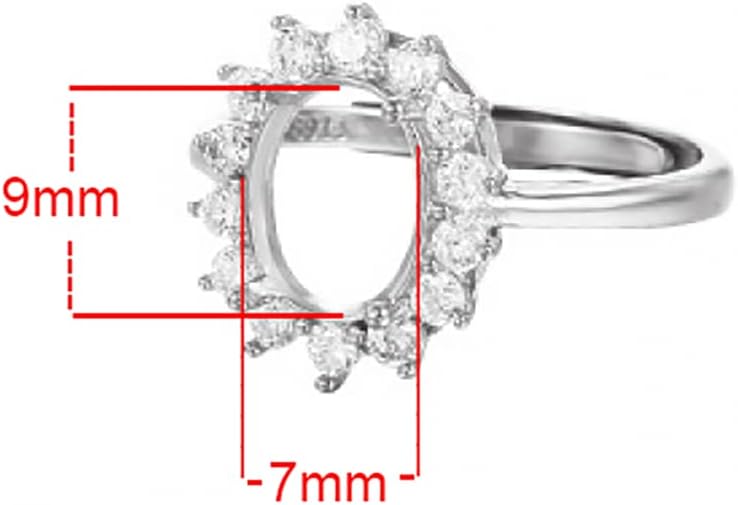 925 Sterling Silver CZ Ring Base Blank Ring Setting fit 5X7/6X8/7X9/8X10/10X12/12X16/13X18mm Oval Cabochon Gemstone Mounting for DIY Women Ring Jewelry Making Accessories