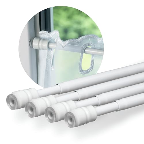 Rollina Lot de 4 tringles à rideaux sans perçage - Blanc - Avec tampon en caoutchouc - Forte tension grâce au mécanisme rotatif - Pour rideaux brise-bise -...