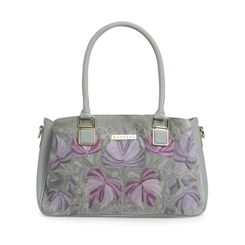 Image of Caprese Siji Tresana Large Satchel Bag for Women | Kashida Embroidery Handbag with Adjustable & Detachable Strap & 3 Spacious Compartments | Stylish Handheld Bag for Work, Travel & Everyday Use