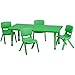 Flash Furniture Emmy 24'W x 48'L Rectangular Green Plastic Height Adjustable Activity Table Set with 4 Chairs
