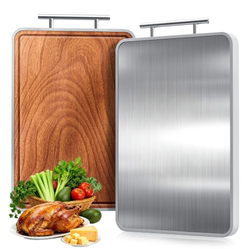 Titanium Cutting Boards For Kitchen,Ebony Wood Cutting Board,Double Sided Metal...
