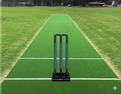 Image of Bodyfit Cricket Stumps | Plastic Wickets Set with 3 Stumps + 2 Bails + 1 Stand | Full Size Wickets for Cricket Ground, Tournament Wicket, Floro Black-Blue.
