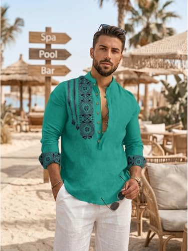 Image of DEELMO Men's Cotton Blend Mandarin Collar Self One Design Full Sleeve Casual Short Kurta