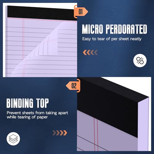 Image of Purple Legal Pad 8.5 x 11 Wide Ruled Note Pads, 3 Pack Notepads 8.5 x 11
