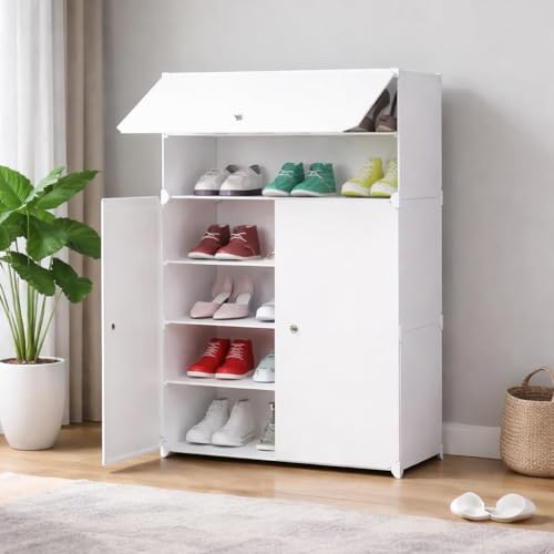 Image of Premium Modular Plastic Shoe Rack for Home | ๐ ๐๐๐๐๐
Shoe Rack with 3 Doors, Hook Holder for Home Storage Organizer with Metal Door Frame to Cover Chappal Slipper Sandals Shoes - White