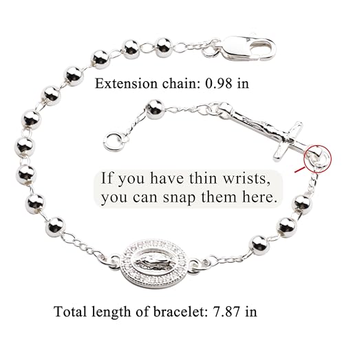 4mm Silver Plated Beads Catholic Rosary Chain Bracelet for Women with Gift Box2