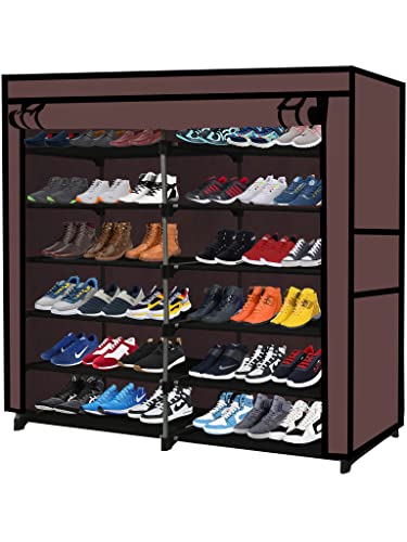 Image of Multi Utility 12 Layer Shelf Collapsible Metal Pipes with Non-Woven 100GSM Fabric Cover for Shoe /Cloth /Toy /Books Rack (Brown, Metal)