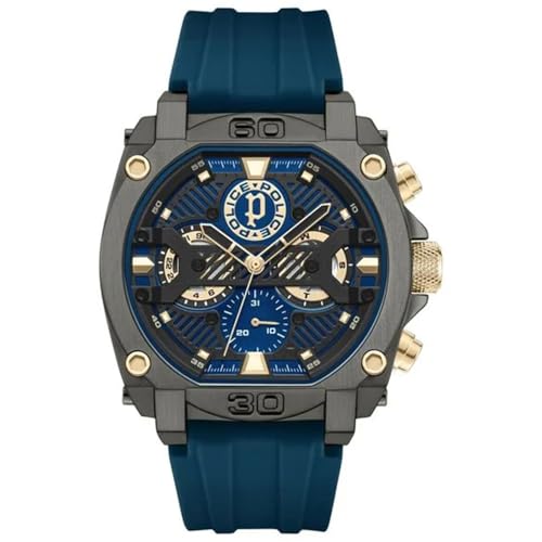 Image of Police Blue Dial Multifunction Silicone Strap Watch for Men