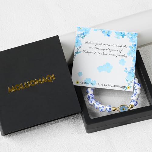 Moluonaqi Handmade Blue And White Porcelain Bead Bracelet With Pressed Forget-Me-Not Flower thumb #6