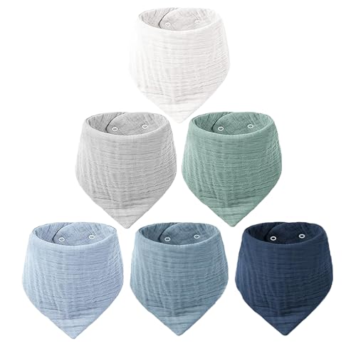 ROXANEPIG 6 Stück Baby Lätzchen, Super Saugfähig Halstuch Baumwolle Musselin Spucktuch Sabberlätzchen für Säugling Kleinkinder Jungen Mädchen (D)