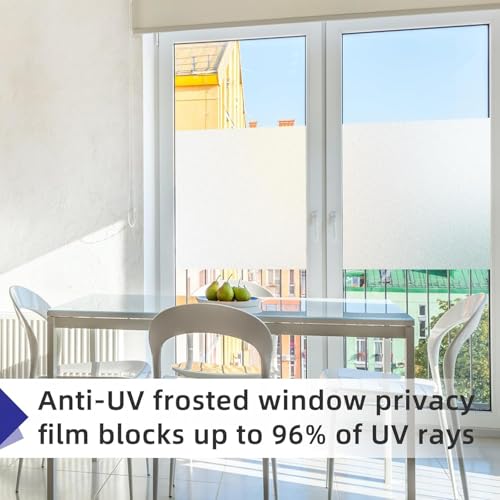 Frosted Glass Window Privacy Film Non-Adhesive Static Cling Bathroom Decorative Stickers Heat Control UV Blocking Opaque Glass Window Coverings Film for Home Front Door Office (35.4 Inch x 19.68 Feet)