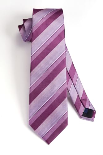 Image of HISDERN Mens Striped Ties Classic Silk Woven Tie and Pocket Square Set Formal Business Necktie Handkerchief for Wedding