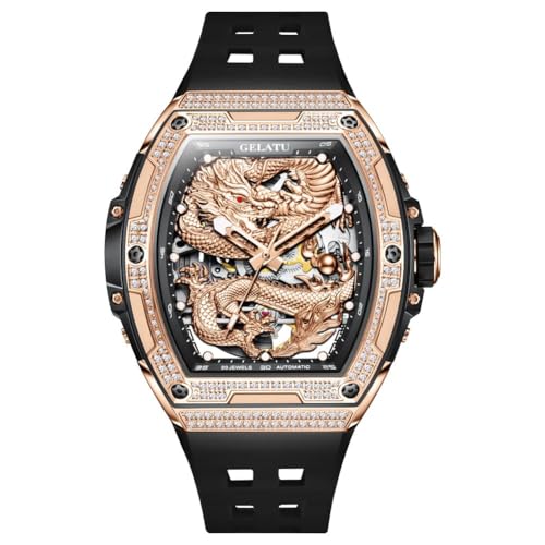 Image of OLEVS Automatic Watch for Men 44MM Large Dial Frosted Gold Octagon Self-Winding Diamond Waterproof Stainless Steel Wrist Watches Tourbillon Skeleton Mechanical
