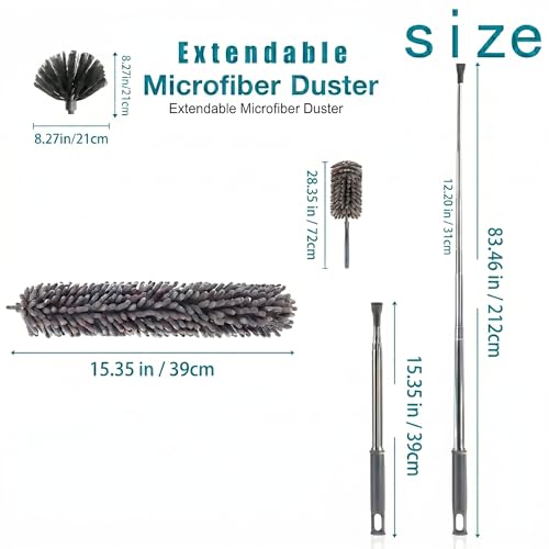 Image of DecorTwist Ceiling Fan Cleaning Duster, Extendable Long Handle Cobweb Brush | Washable microfiber 2-in-1 kit, Extendable long handle. No ladder. For fan blades, cobwebs, lights, blinds & high corners.