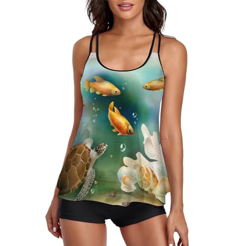 Tankini tortue et poisson rouge pour femme avec short de garçon robe de plage