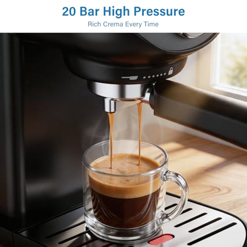 Image of XIXUBX Espresso Machine, 20Bar Compact Espresso Maker with Milk Frother, PID Temperature Control, Low Vibration Coffee Maker for Small Kitchen, Home, Brews Latte, Cappuccino