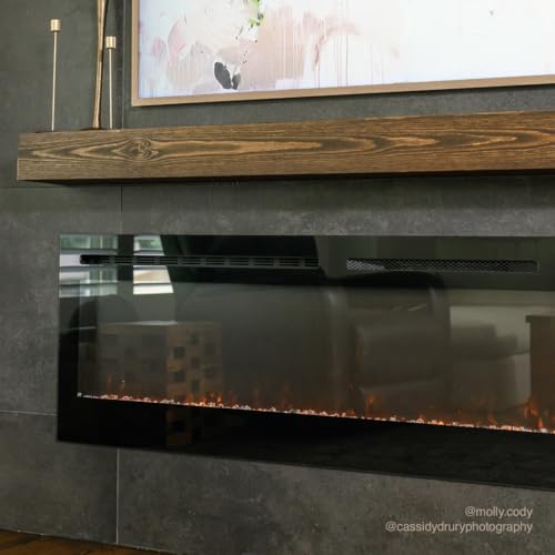 Image of Touchstone Floating Fireplace Mantel Shelf - Solid Wood Wall-Mounted Mantel - Rustic Farmhouse Style 84 Inch - Unfinished