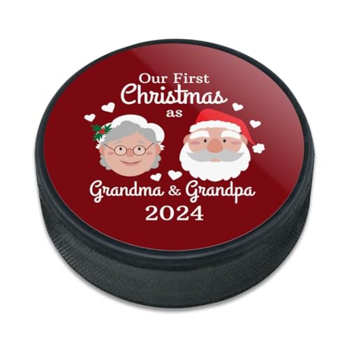 First Christmas as Grandma Grandpa 2024 Santa Mrs. Claus Ice Hockey Puck