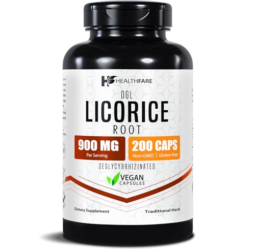 Healthfare Licorice Root Extract 900mg | 200 Vegan Capsules DGL Supplement | Extra Strength Herbal Formula | Non-GMO Gluten-Free | Made in USA