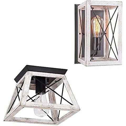Luupyia Farmhouse Ceiling Light Fixture Flush Mount, One-Light Square Farmhouse Chandelier Lighting and Single Farmhouse Wall Light Fixtures Indoor, Rectangular, Metal Rustic Wall Sconces Industrial Cover